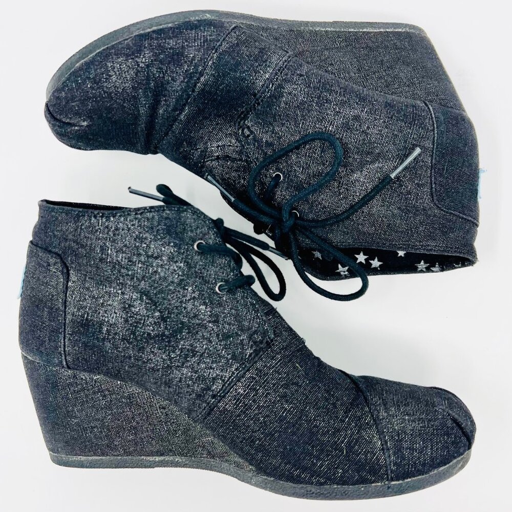 TOMS Black Metallic Kayla Lace Up Ankle Booties 8.5